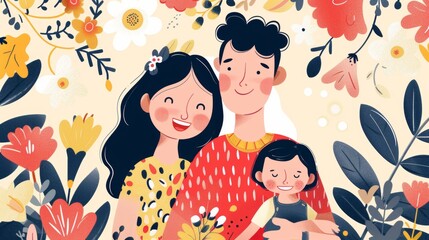 Geometric abstract family illustration in cute style AI generated illustration