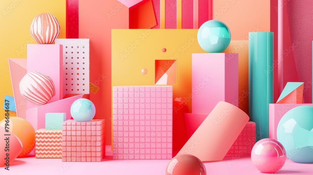 Poster geometric shapes and patterns in a 3d render of a social media feed ai generated illustration