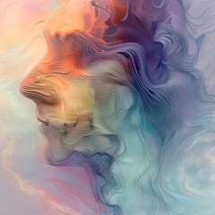 Colorful swirl digital painting of a woman's face, a vibrant vector art illustration on a transparent background