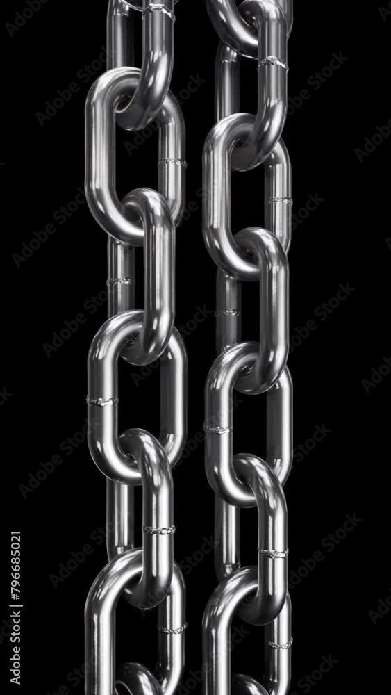 Aufkleber vertical video. realistic looping 3d animation of the opposite moving stainless steel chains rendere