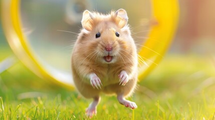 Happy hamster running on a wheel  AI generated illustration