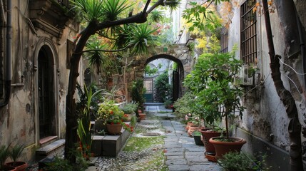 Hidden alleys leading to secret gardens  AI generated illustration