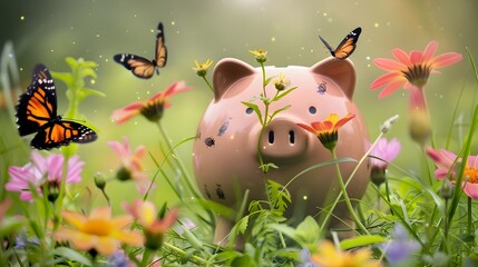 Prudent Savings Blooming in a Lush Meadow A Portrayal of Financial Prosperity Generative ai