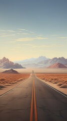 Fototapeta na wymiar Highway in the desert, mountains on the horizon
