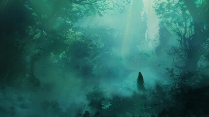Soft blurred shapes of mystical creatures and enchanted landscapes create an otherworldly backdrop for the main characters journey through the pages of a fantasy novel. .