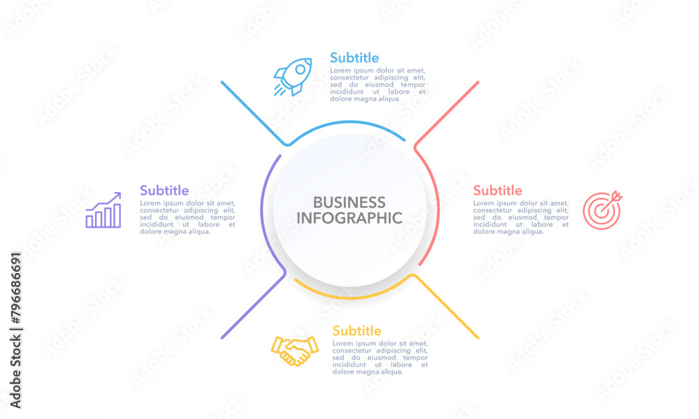 Wall mural infographic circle and thin line flat with 4 processes. business presentation. vector illustration.