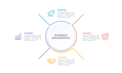 Infographic circle and thin line flat with 4 processes. Business presentation. Vector illustration.
