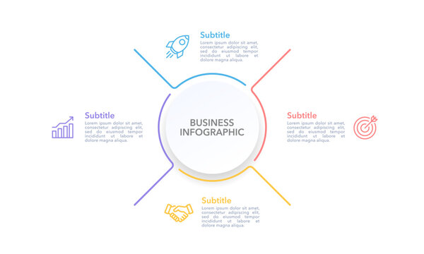 Infographic circle and thin line flat with 4 processes. Business presentation. Vector illustration.