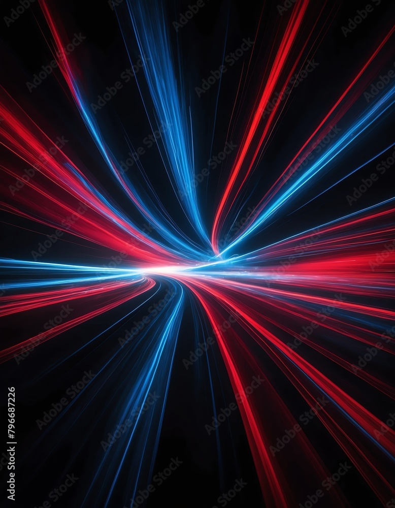 Wall mural red and blue light motion blur abstract on plain black background from generative ai