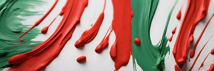 Red, green oil paint, abstract texture on a white background. 3:1 texture banner and background...