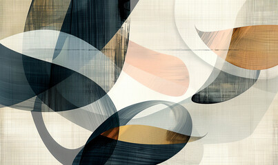 Abstract art organic shapes overlay on translucent fabric texture in earth tones beige brown minimal style