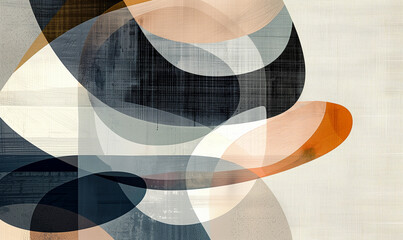 Abstract art organic shapes overlay on translucent fabric texture in earth tones beige brown minimal style