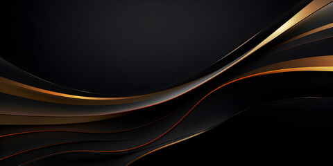 Abstract black wallpaper background with soft golden line elements