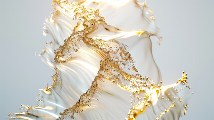 abstract translucent flowing fluid waves white tones frosted glass with gold accent edge on white background in style luxury, minimal, modern.