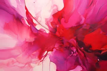 Fototapeten Radiant Ruby Reverie, abstract landscape art, painting background, wallpaper, generative ai © Niko