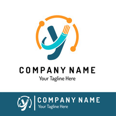 Letter y with Fiber Optic, Electric Wire for Technology Business Logo Idea. Optical Fiber, Telecom, Connection, Cabling Provider Repair, Cable Logo Vector