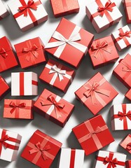 bunch of red gift boxes on plain wjite background from Generative AI