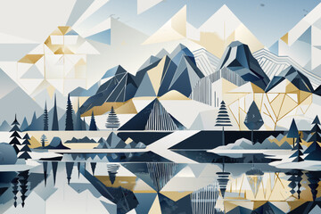 Geometric Abstract Mountain Landscape Reflection