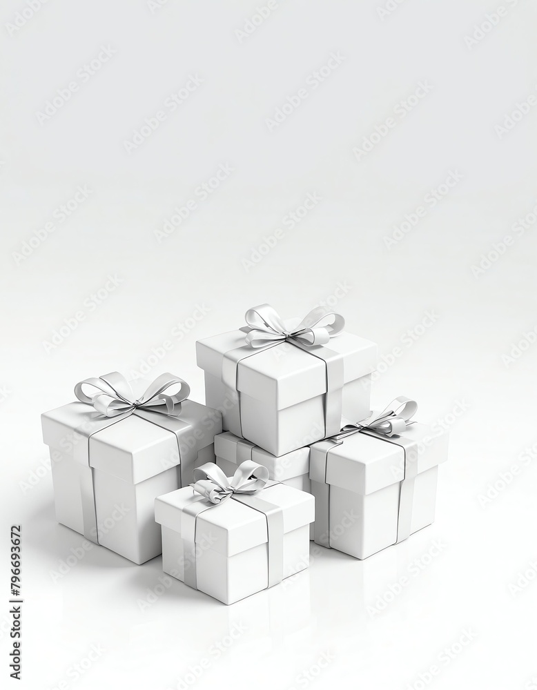 Wall mural bunch of white gift boxes on plain wjite background from generative ai