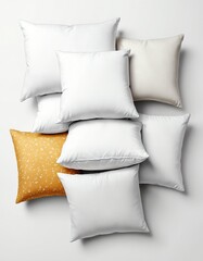 bunch of white throw pillows on plain wjite background from Generative AI