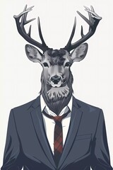 Deer with human body wearing jacket. Vector illustration. Hipsters. Clothing and accessories. A man in a business suit.