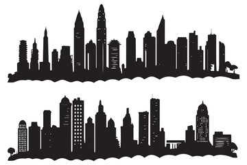 Obraz premium set of City silhouette in flat style. Modern urban landscape. Vector illustration. City skyscrapers building office skyline on white background Pro Vector