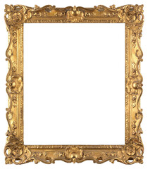 Gilded patterned frame of a painting in the Baroque style on a transparent background, in PNG...