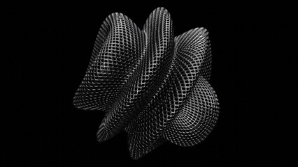 Realistic looping 3D animation of the abstract morphing wireframe carbon fiber form rendered in UHD with alpha matte