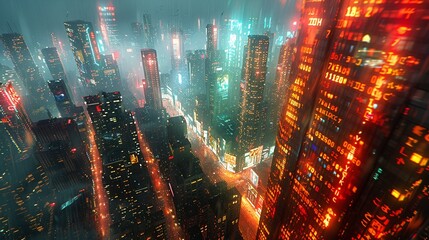 Model a futuristic cityscape bathed in neon lights and holographic displays where the buildings and streets change color and texture in response to the collective mood of the inhabitants