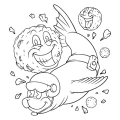 coloring illustration of seal in the space