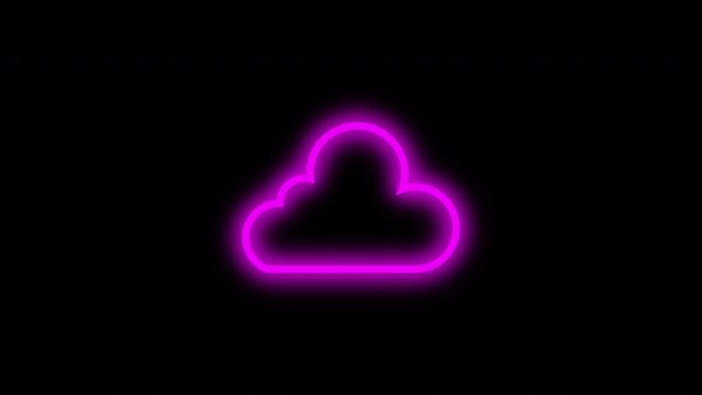 pink glowing neon line cloud sign blink animation