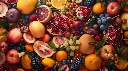 A striking composition of vibrant, freshly picked fruits, their textures and colors vividly...