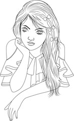 Print,woman, face, beauty, hair, vector, illustration, fashion, sketch, art, model, drawing, people, person, eyes, silhouette, head, design, line, lips, black, lady, style, makeup, girls, look