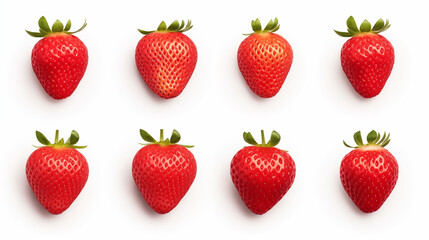 Four set of strawberry arranged in a square shape on white background