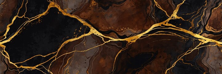 brown black gradient luxury marble texture with gold linings background from Generative AI