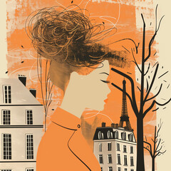 Girl in the city, Paris landscape illustration - 796705812