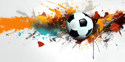 Abstract Soccer ball on isolated on white background with colours on the canvas painting 