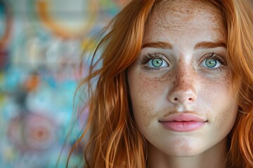 Close Up Portrait of a Woman With Freckles - obrazy, fototapety, plakaty