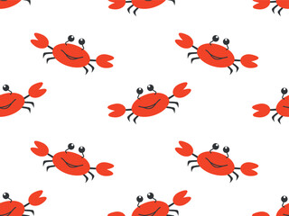 Fototapeta premium Seamless pattern with a cute red crab on a transparent background. Vector illustration in cartoon style for print, wallpaper, background, textile, wrapping paper