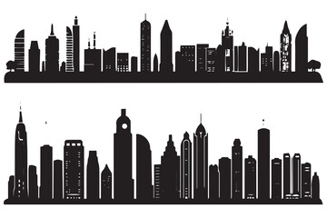 City skylines silhouette, cityscape set, black isolated on white background, vector illustration