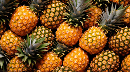 A pile of pineapples stacked on top of each other top view
