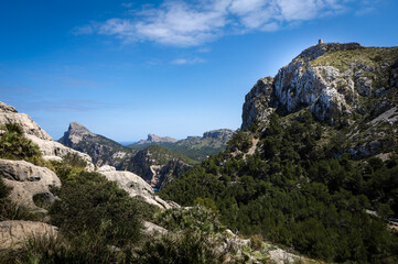Fototapeta na wymiar Cap de Formentor, Mallorca, Balearic Islands, Spain. Scenic mountains on the sea coast. 