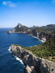 Cap de Formentor, Mallorca, Balearic Islands, Spain. Beautiful cliffs and mountains on the sea coast. 
