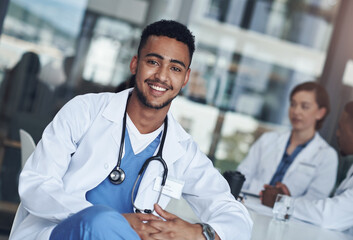 Portrait, male doctor and hospital for healthcare, physician and medical health staff....