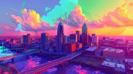 Magical Memphis attractions in a vibrant 3D style  AI generated illustration