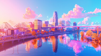 Fototapeta premium Magical Memphis attractions in a vibrant 3D style AI generated illustration