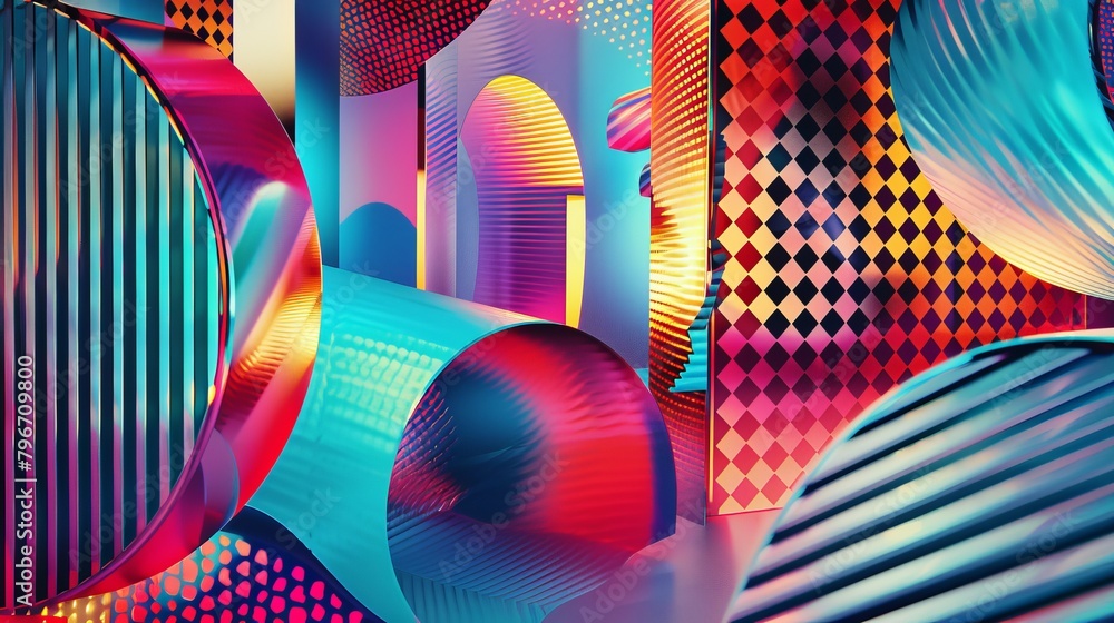 Fototapete memphis patterned vs text with a 3d metallic finish ai generated illustration