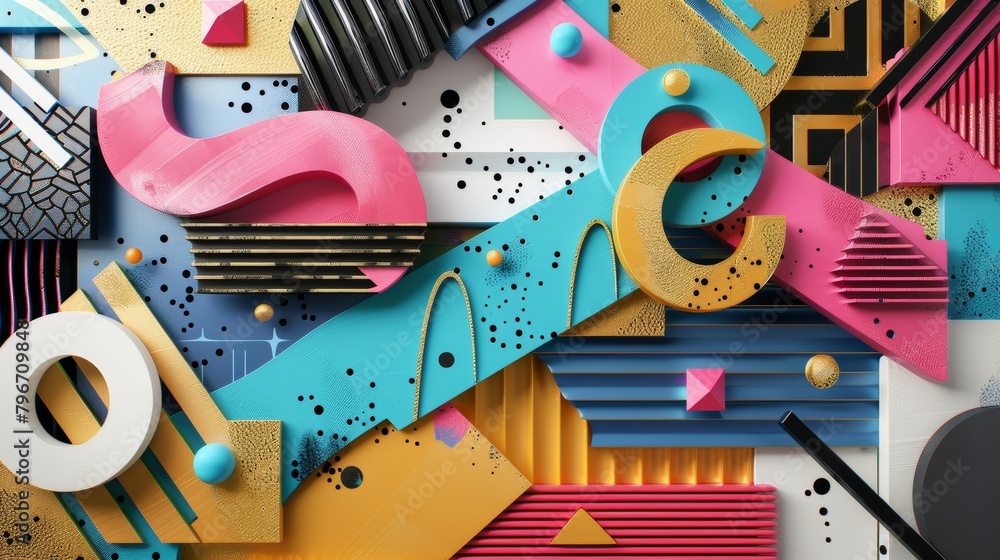 Poster memphis patterned vs text with a 3d metallic finish ai generated illustration