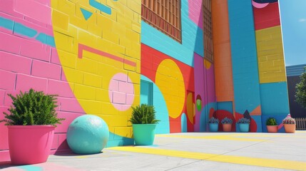 Memphis street art brought to life in a colorful 3D render  AI generated illustration