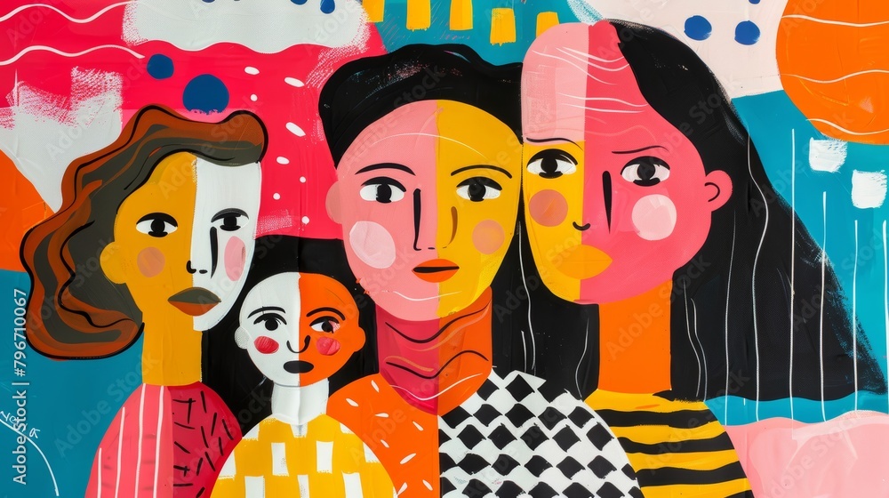 Poster mix of patterns and shapes forming an abstract family unit ai generated illustration
